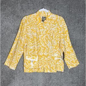 BETS By Canvasbacks Linen Zip Up Jacket Women Size LG Yellow Floral Pocket USA‎